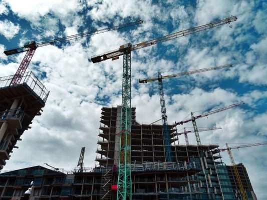 uk construction site with cranes