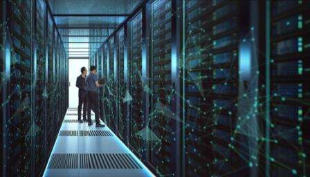 engineers in large data centre